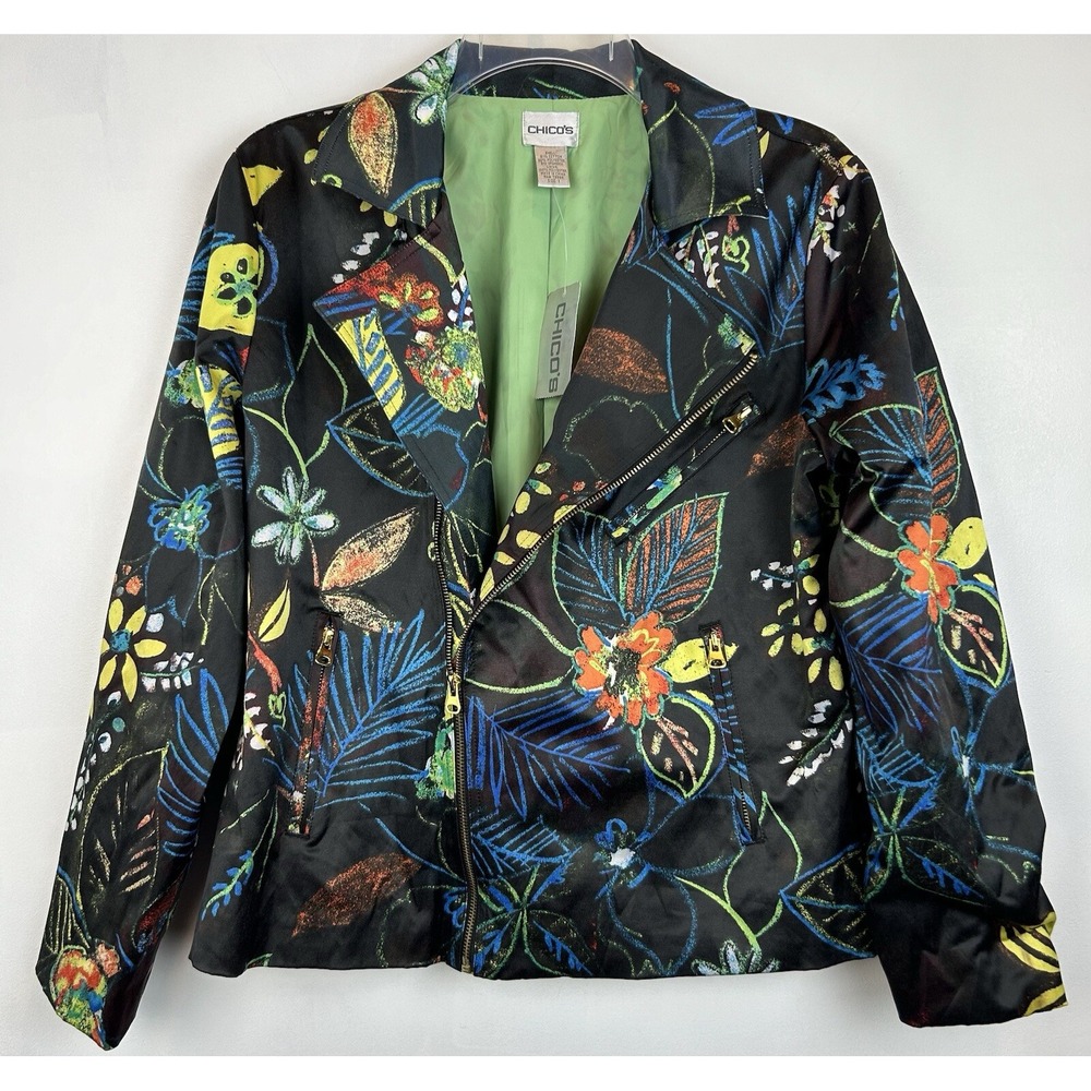 Statement Blazer Womens Medium Jacket 1 Art to Wear Moto Zip Artsy Colorful New